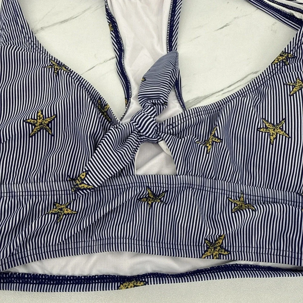 NWOT ModCloth Starfish Striped High Waisted Bikini Set Coastal Racerback Retro M